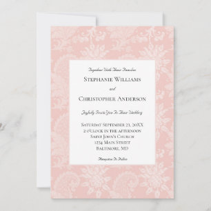 Invitation Mariage Formel Élégant Floral Orné Rose Blanc