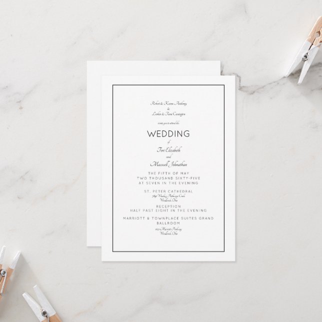 Invitation Mariage Formel Élégant Les Deux Parents 2 Lieux (Devant/Arrière en situation)