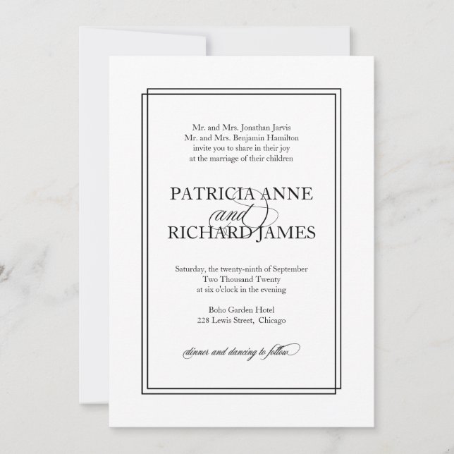 Invitation Mariage Formel Élégant Simple Script Noir (Devant)