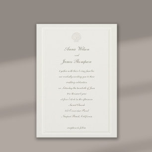 Invitation Mariage formel Faux Embossé Frame Seashell Ecru