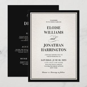 Invitation Mariage Formel Luxueux Noir Chic Ancienne Fortune