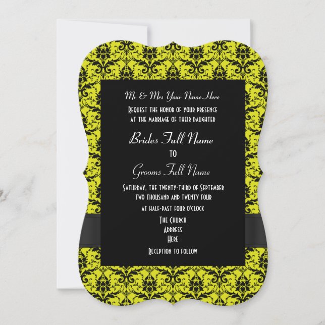 Invitation Mariage formel noir et jaune (Devant)