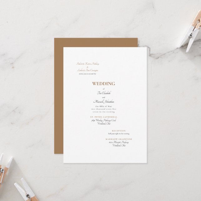 Invitation Mariage Formel Or & Blanc Deux Parents (Devant/Arrière en situation)