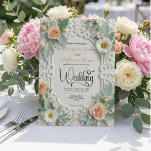 Invitation Mariage Formel Orné Rococo Embossé Faux