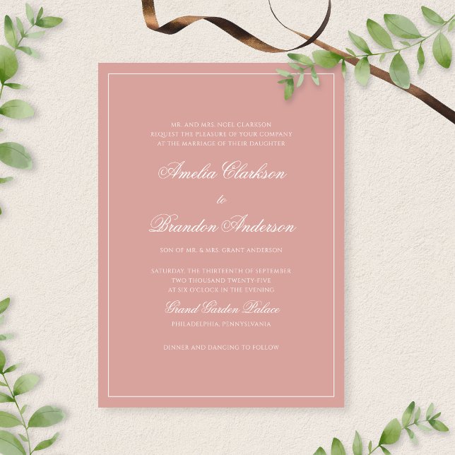 Invitation Mariage Formel Rose Poussiéreuse & Bordure Blanche (Créateur téléchargé)