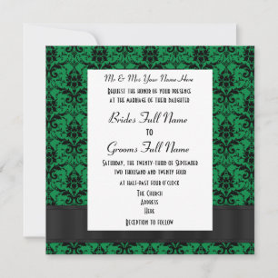 Invitation Mariage formel vert et noir damassé