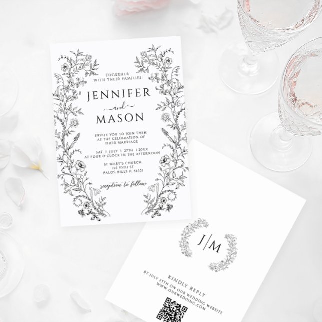 Invitation Mariage français de Bohême Blanc Noir (Créateur téléchargé)