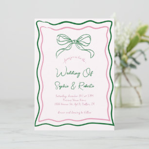Invitation Mariage français Retro Bow rose et vert