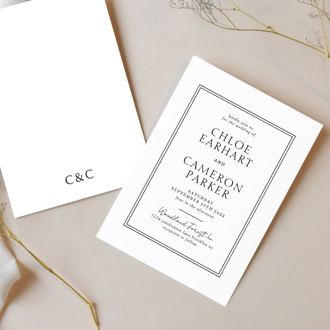 Invitation Mariage frontalier de Carré noir classique (Créateur téléchargé)