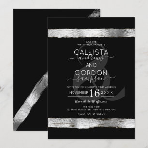 Invitation Mariage frontalier de luxe en argent noir brosse