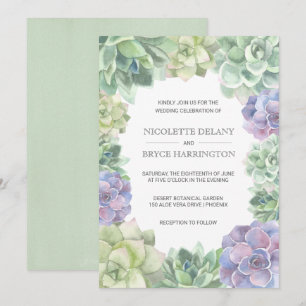 Invitation Mariage frontalier des succulents vert et pourpre