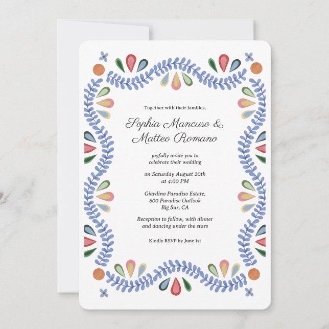 Invitation Mariage frontalier floral (Devant)