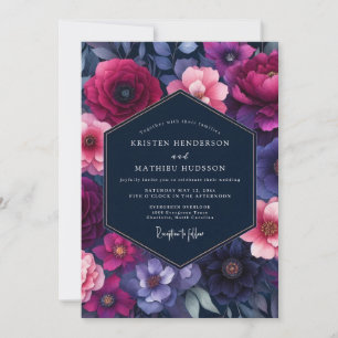 Invitation Mariage Fuchsia Indigo Bloom