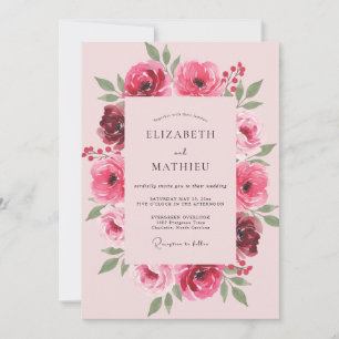 Invitation Mariage Fuchsia Ranunculus Eucalyptus Doux