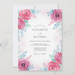 Invitation Mariage Fuchsia Rose et sarcelle