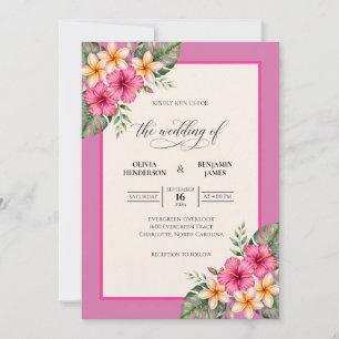 Invitation Mariage Fuchsia Tropical Hibiscus Eucalyptus