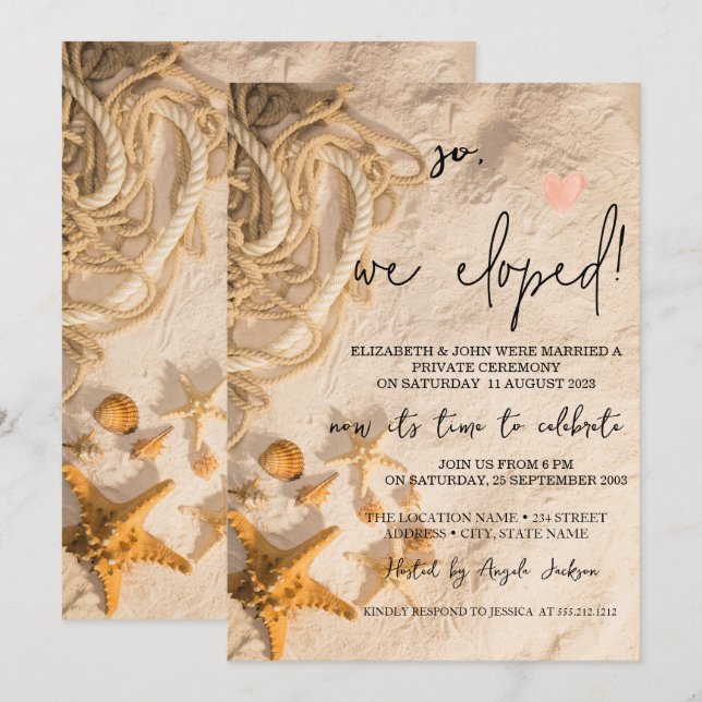 Invitation Mariage Fuite sur la corde de coquillages   (Devant / Derrière)