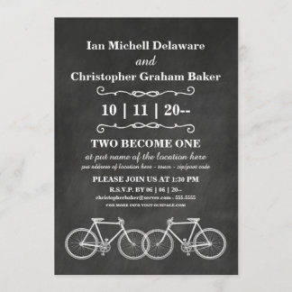 Invitation Mariage gai - panneau de craie - bicyclettes