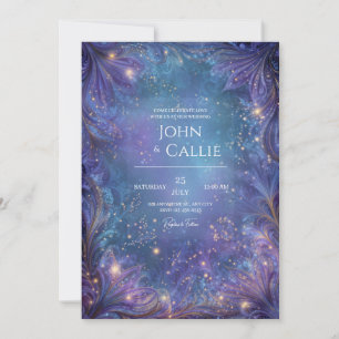 Invitation Mariage Galaxie Floral Céleste Violet Orné