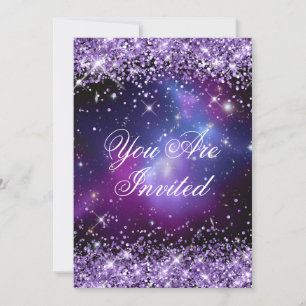 Invitation Mariage Galaxie Planétarium Paillettes Violettes