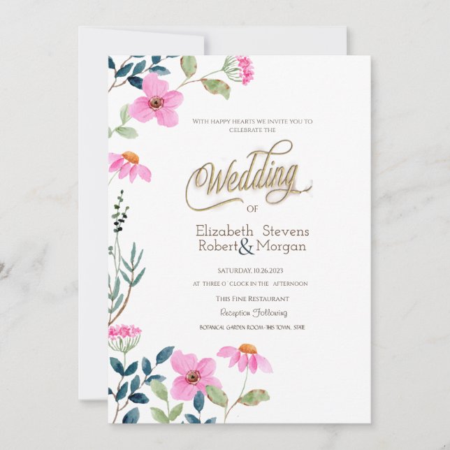 Invitation Mariage Garden Pink Flowers (Devant)