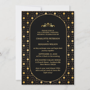 Invitation Mariage Gatsby Art Déco noir et or des années 1920
