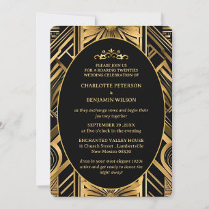 Invitation Mariage Gatsby Art Déco Noir & Or des Années 1920 