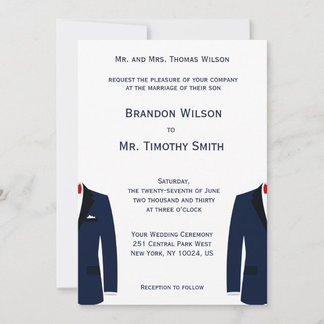 Invitation Mariage Gay Bleu Et Blanc Personnalisé Invite (Devant)