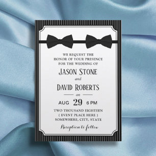 Invitation Mariage gay double Bow Cravate Classé Noir