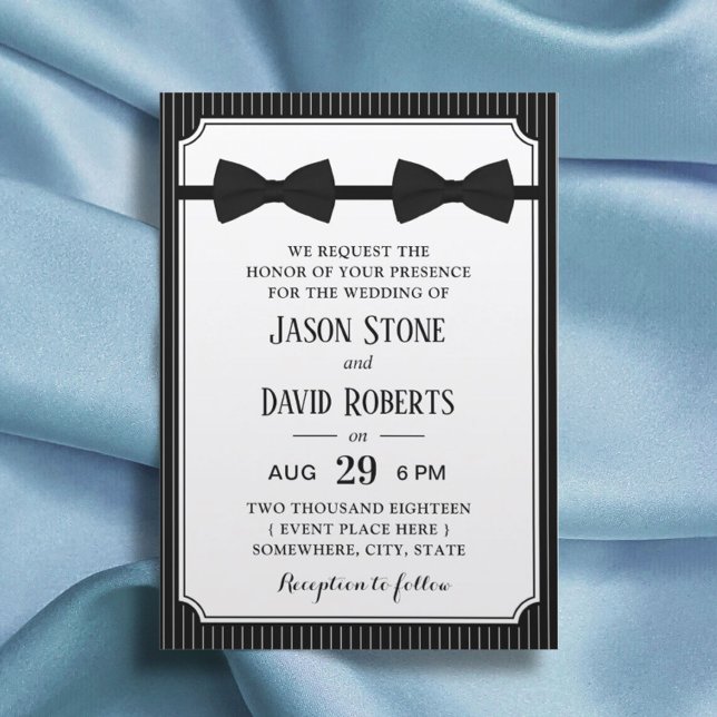 Invitation Mariage gay double Bow Cravate Classé Noir (Créateur téléchargé)