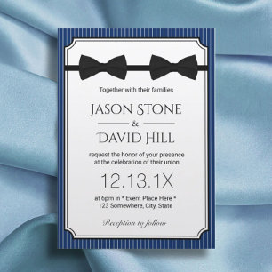 Invitation Mariage gay Double Bow Cravate Classic Navy Bleu