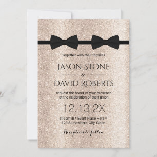 Invitation Mariage Gay double Bow Cravates moderne ivoire or