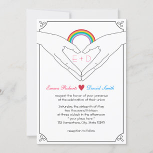 Invitation Mariage gay élégant Coeur main et Arc-en-ciel