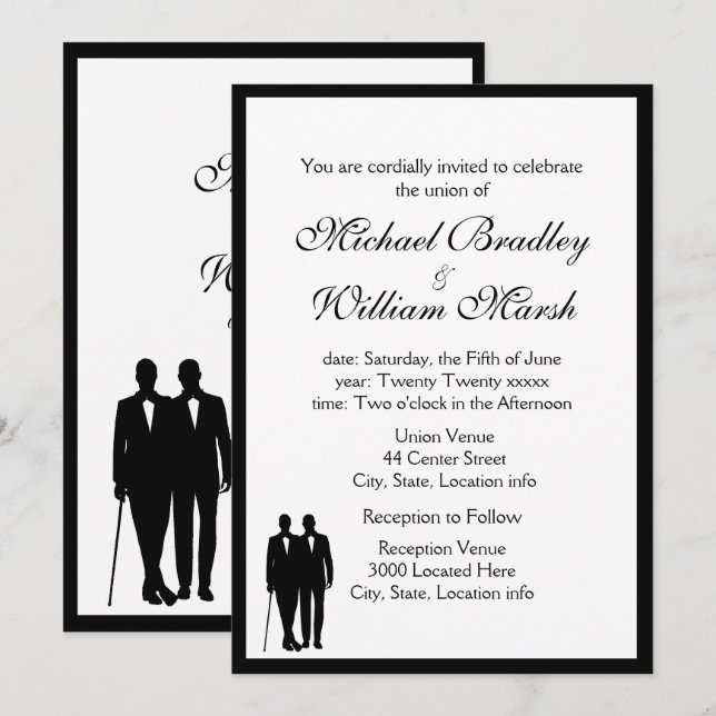 Invitation Mariage Gay Groom et Groom Elegant (Devant / Derrière)