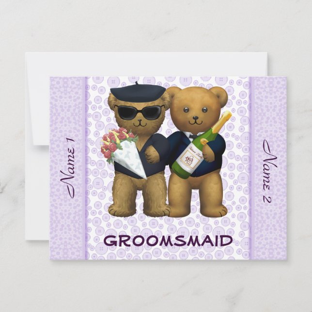 Invitation Mariage gay - Groomsmaid - lilas Nounours (Devant)
