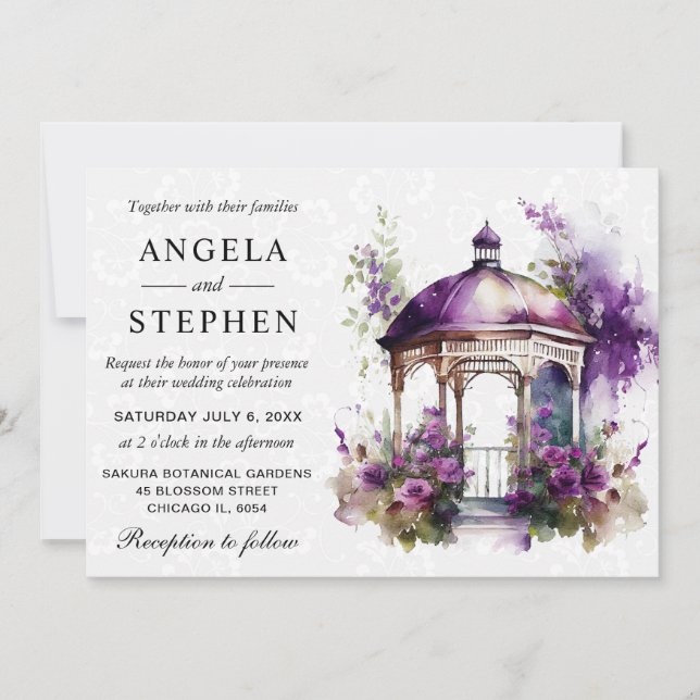 Invitation Mariage Gazebo du jardin de printemps aquarelle (Devant)