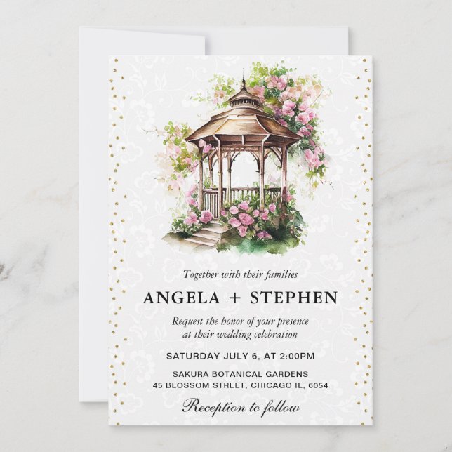 Invitation Mariage Gazebo du jardin de printemps aquarelle (Devant)