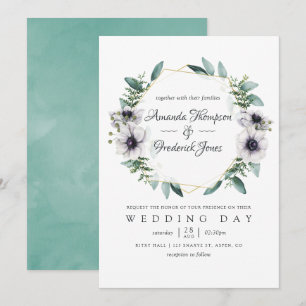 Invitation Mariage géométrique à l'anémone et à l'aquarelle d