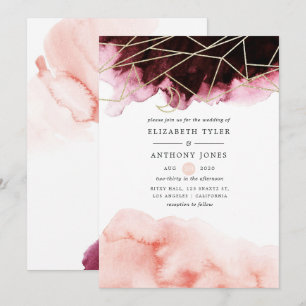 Invitation Mariage géométrique aquarelle en Bourgogne et Blus