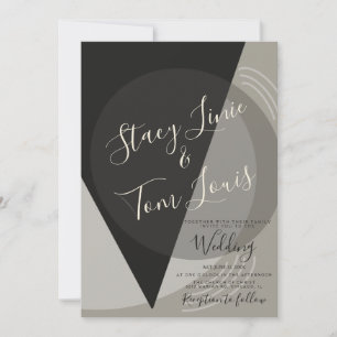 Invitation Mariage Géométrique au Charbon Élégant