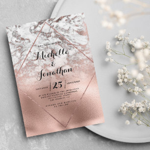 Invitation Mariage géométrique blanc rose or dégradé