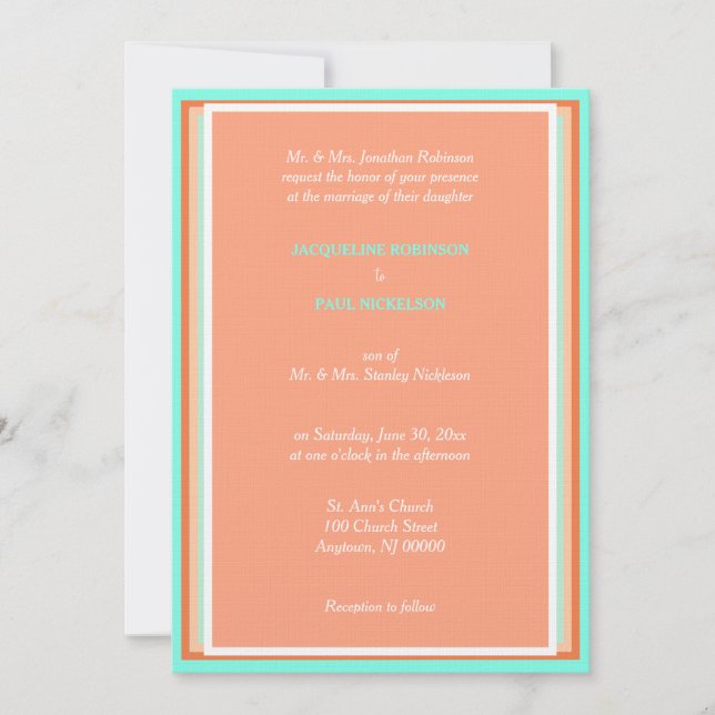 Invitation Mariage géométrique bleu cantaloupe (Devant)