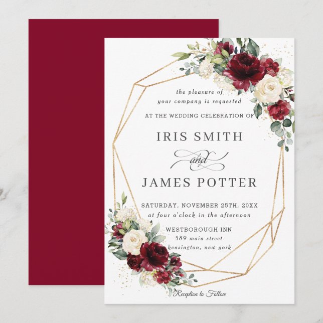 Invitation Mariage géométrique de la floraison d'ivoire de Bo (Devant / Derrière)