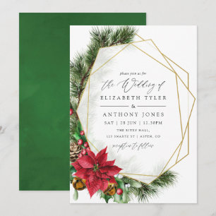 Invitation Mariage géométrique de Noël à l'aquarelle florale