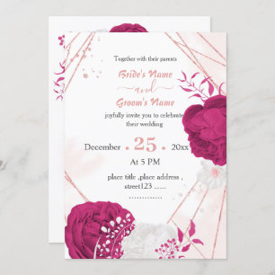 Invitation mariage géométrique des fleurs blanches fuchsia