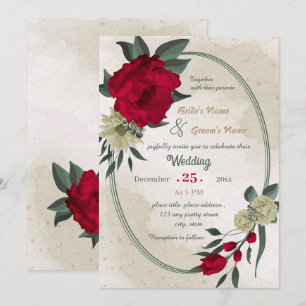 Invitation mariage géométrique des fleurs jaune pâle rouge