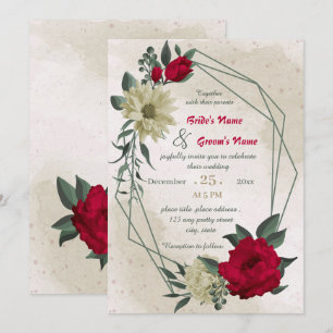Invitation mariage géométrique des fleurs jaune pâle rouge