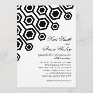 Invitation Mariage géométrique diagonal noir et blanc