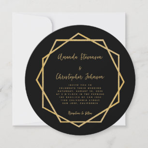 Invitation Mariage Géométrique Élégant Moderne Noir et Or