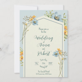 Invitation Mariage Géométrique Fleur sauvage Jaune Et Bleu